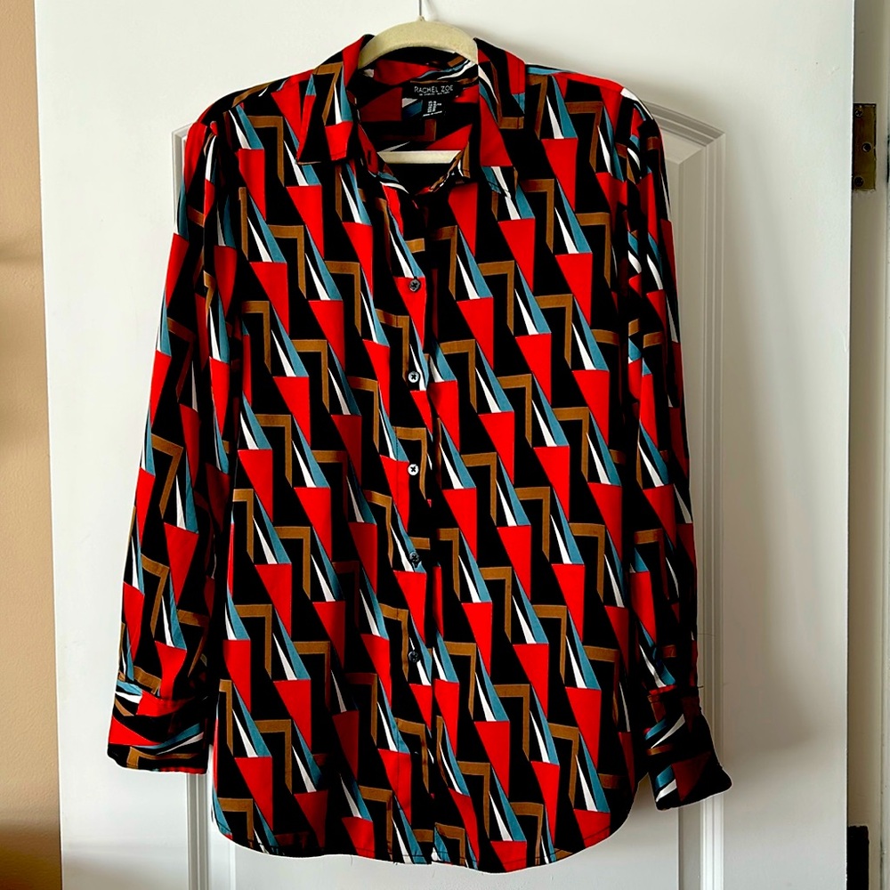 Rachel Zoe silky graphic blouse size XL